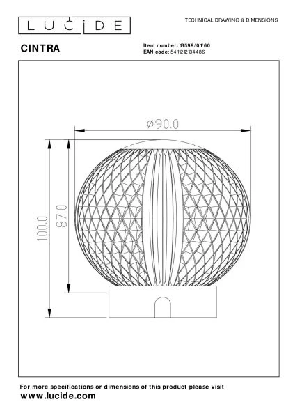 Lucide CINTRA - Lámpara de mesa Recargable - Batería/acumulador - Ø 9 cm - LED 3 StepDim - 1x1,5W 2700K - Transparente - técnico